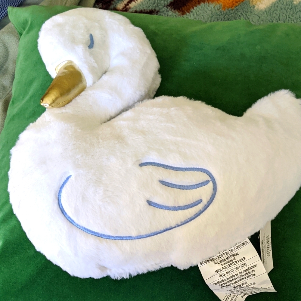 Plush Swan Pillow Figural Decorative Gold White Spring Easter Soft New